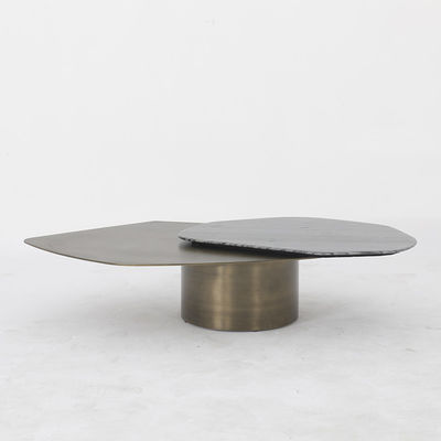 Living Room Stainless Steel Rotatable Coffee Table  With Antique Bronze Satin Finish Natural Marble Top Metal Legs