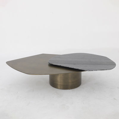 Living Room Stainless Steel Rotatable Coffee Table  With Antique Bronze Satin Finish Natural Marble Top Metal Legs