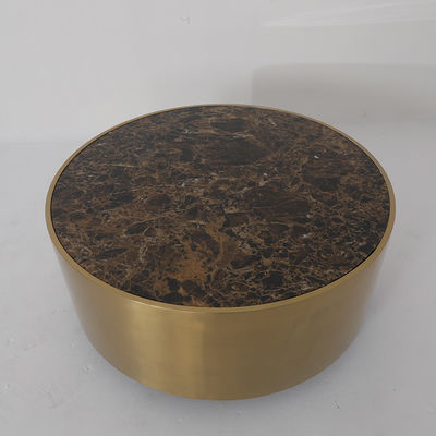 Living Room Stainless Steel Round Central  coffee Table  With Brushed Gold Satin Finish Natural Marble Top Metal Legs