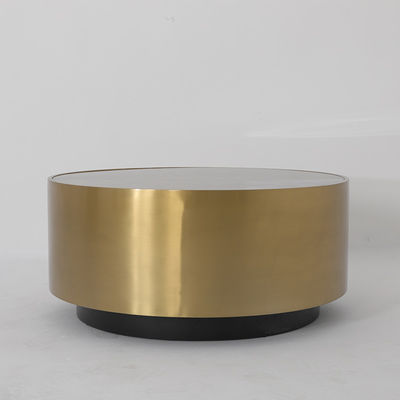 Living Room Stainless Steel Round Central  coffee Table  With Brushed Gold Satin Finish Natural Marble Top Metal Legs