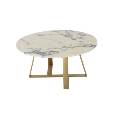 Living Room Stainless Steel Round Set coffee Table  With Brushed Gold Satin Finish Natural Marble Top Metal Legs