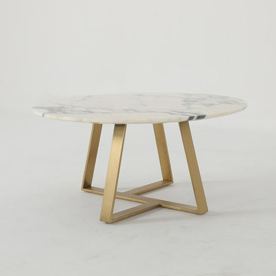 Living Room Stainless Steel Round Set coffee Table  With Brushed Gold Satin Finish Natural Marble Top Metal Legs