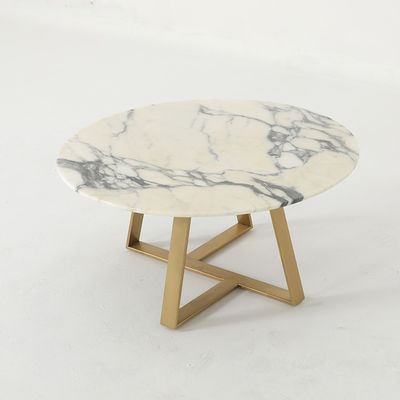 Living Room Stainless Steel Round Set coffee Table  With Brushed Gold Satin Finish Natural Marble Top Metal Legs