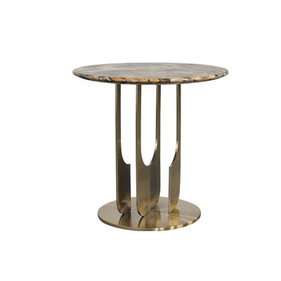 Living Room Small Round Stainless Steel End Table Side Table With Brushed Gold Matt Black Natural Marble Top Metal Leg