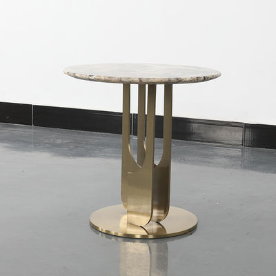 Living Room Small Round Stainless Steel End Table Side Table With Brushed Gold Matt Black Natural Marble Top Metal Leg