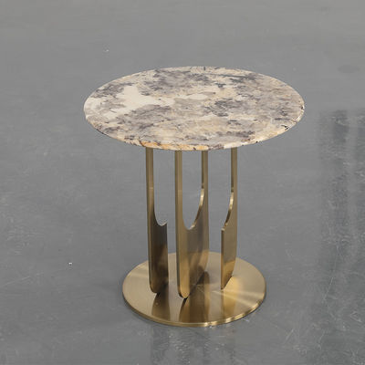Living Room Small Round Stainless Steel End Table Side Table With Brushed Gold Matt Black Natural Marble Top Metal Leg