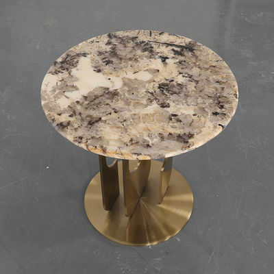 Living Room Small Round Stainless Steel End Table Side Table With Brushed Gold Matt Black Natural Marble Top Metal Leg