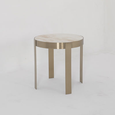 Living Room Small Round Stainless Steel End Table Side Table With Brushed Bronze Matt Black Natural Marble Top Metal Leg