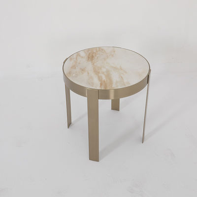 Living Room Small Round Stainless Steel End Table Side Table With Brushed Bronze Matt Black Natural Marble Top Metal Leg