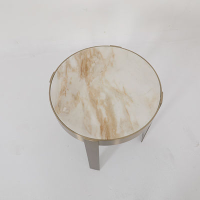 Living Room Small Round Stainless Steel End Table Side Table With Brushed Bronze Matt Black Natural Marble Top Metal Leg