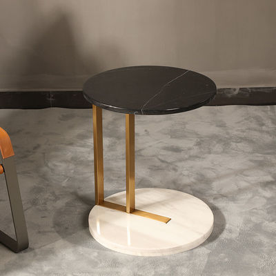 Living Room Small Stainless Steel End Table Side Table With Brushed Gold Natural Marble Top Marble Base