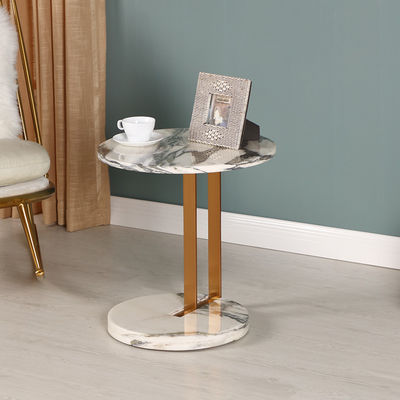 Living Room Small Stainless Steel End Table Side Table With Brushed Gold Natural Marble Top Marble Base