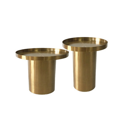 Living Room Round Stainless Steel Side Table With Brushed Gold Metal Base