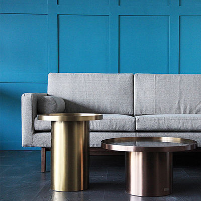 Living Room Round Stainless Steel Side Table With Brushed Gold Metal Base