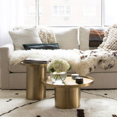 Living Room Round Stainless Steel Side Table With Brushed Gold Metal Base