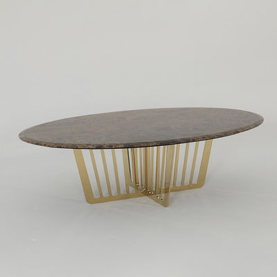 Living Room Stainless Steel Oval Central coffee Table  With Bright Gold Mirror Finish Natural Marble Top Metal Legs