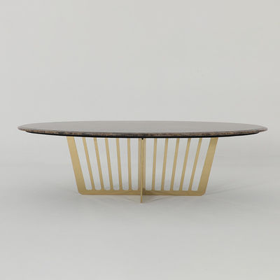 Living Room Stainless Steel Oval Central coffee Table  With Bright Gold Mirror Finish Natural Marble Top Metal Legs