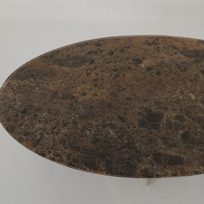Living Room Stainless Steel Oval Central coffee Table  With Bright Gold Mirror Finish Natural Marble Top Metal Legs