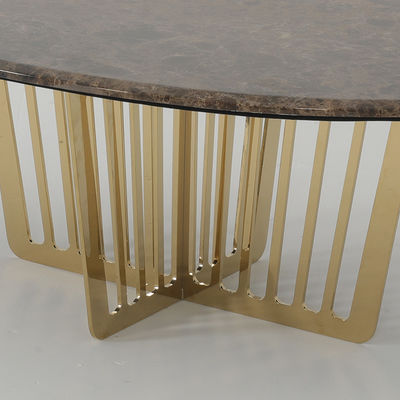 Living Room Stainless Steel Oval Central coffee Table  With Bright Gold Mirror Finish Natural Marble Top Metal Legs