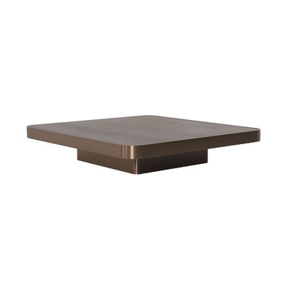 Living Room Stainless Steel Square Central Coffee Table Matt Rose Gold Satin Finish Walnut Veneer Wood  Top Metal Legs