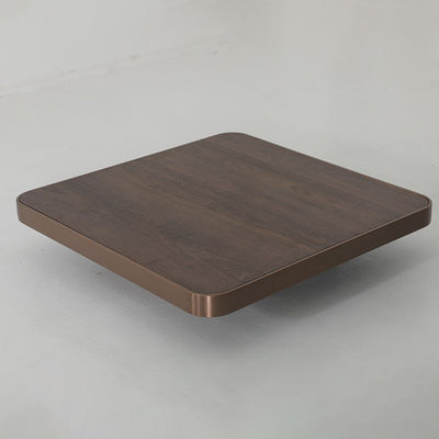 Living Room Stainless Steel Square Central Coffee Table Matt Rose Gold Satin Finish Walnut Veneer Wood  Top Metal Legs
