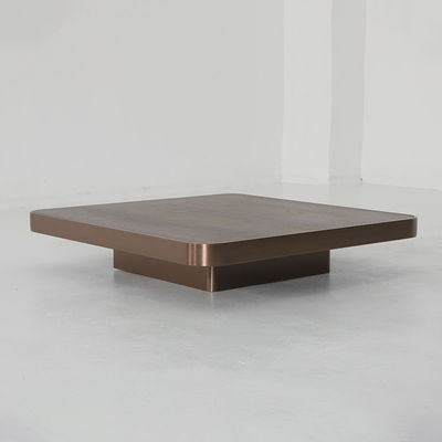 Living Room Stainless Steel Square Central Coffee Table Matt Rose Gold Satin Finish Walnut Veneer Wood  Top Metal Legs