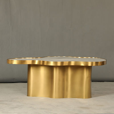 Living Room Stainless Steel Central Coffee Table Bright Gold Satin Finish Natural white Marble Top Metal Legs
