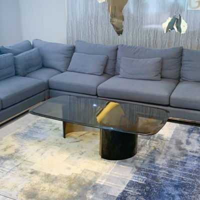 Satin Finish Tempered Glass Coffee Table Brushed Gold Rectangle Coffee Table