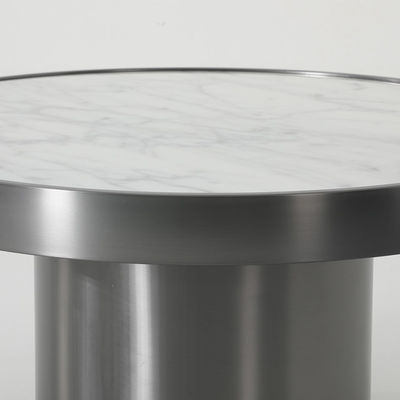Round White Marble And Metal Accent Table Stainless Steel Base