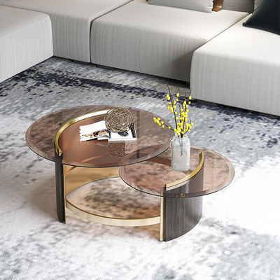 Living Room Stainless Steel Rectangle Coffee Table  With Brushed Gold Satin Finish  Tempered Glass Top Metal Legs