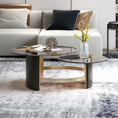 Living Room Stainless Steel Rectangle Coffee Table  With Brushed Gold Satin Finish  Tempered Glass Top Metal Legs