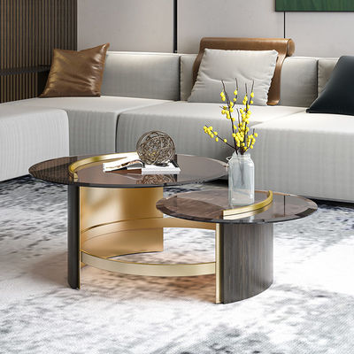 Living Room Stainless Steel Rectangle Coffee Table  With Brushed Gold Satin Finish  Tempered Glass Top Metal Legs