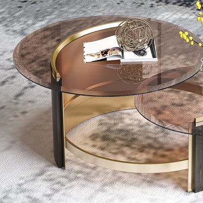 Living Room Stainless Steel Rectangle Coffee Table  With Brushed Gold Satin Finish  Tempered Glass Top Metal Legs