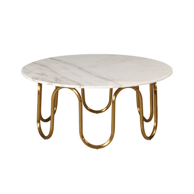 Satin White Marble Top Coffee Table Gold Stainless Steel Central Coffee Table