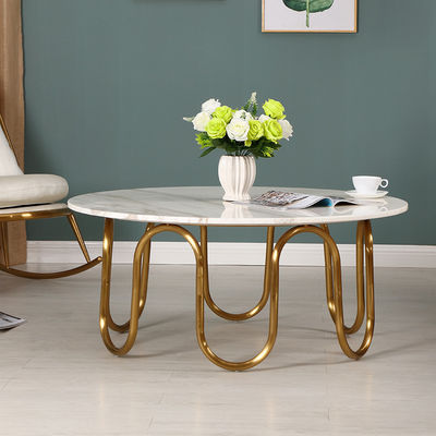 Satin White Marble Top Coffee Table Gold Stainless Steel Central Coffee Table
