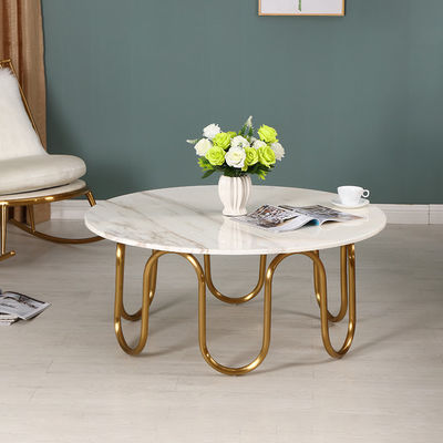 Satin White Marble Top Coffee Table Gold Stainless Steel Central Coffee Table