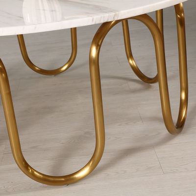 Satin White Marble Top Coffee Table Gold Stainless Steel Central Coffee Table