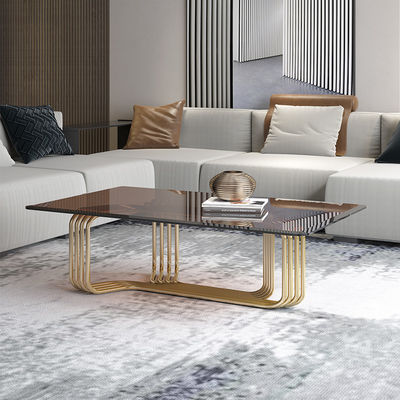 Gold Stainless Steel Glass Top Coffee Table Customized Tempered Glass Tea Table