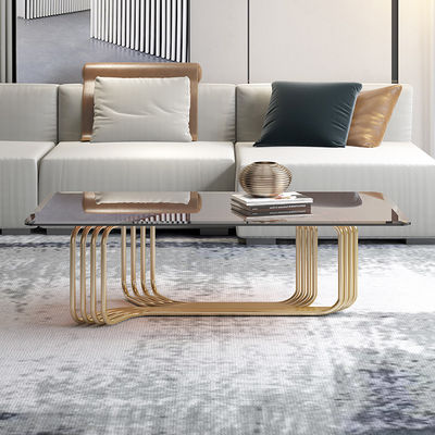 Gold Stainless Steel Glass Top Coffee Table Customized Tempered Glass Tea Table