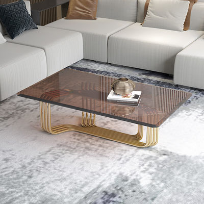 Gold Stainless Steel Glass Top Coffee Table Customized Tempered Glass Tea Table