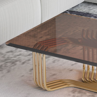 Gold Stainless Steel Glass Top Coffee Table Customized Tempered Glass Tea Table