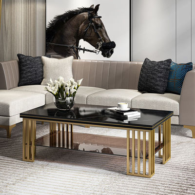 Home Use Rectangle Coffee Table Mirror Finish Tea Table Marble Top