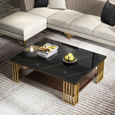 Home Use Rectangle Coffee Table Mirror Finish Tea Table Marble Top