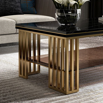 Home Use Rectangle Coffee Table Mirror Finish Tea Table Marble Top