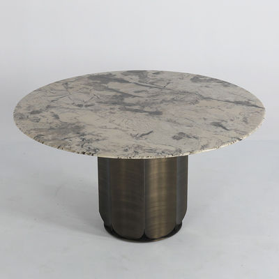 Bronze Marble Top Round Table Matte Marble Top Dining Table Set 6 Seater