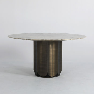 Bronze Marble Top Round Table Matte Marble Top Dining Table Set 6 Seater