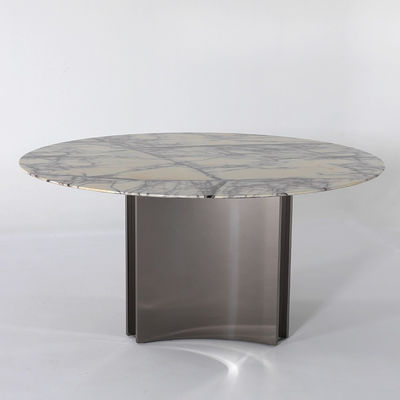 Silver Marble Top Round Dining Table Stainless Steel Legs For Restaurant