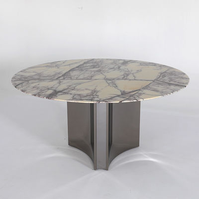 Silver Marble Top Round Dining Table Stainless Steel Legs For Restaurant