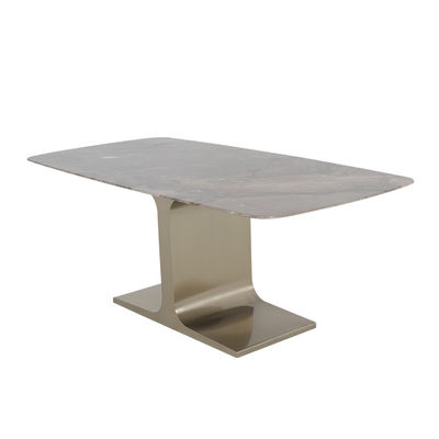 Matte Rectangle Metal Dining Table Champagne Gold Marble Dining Room Table