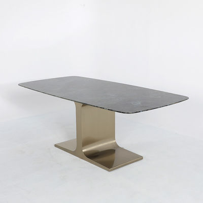 Matte Rectangle Metal Dining Table Champagne Gold Marble Dining Room Table